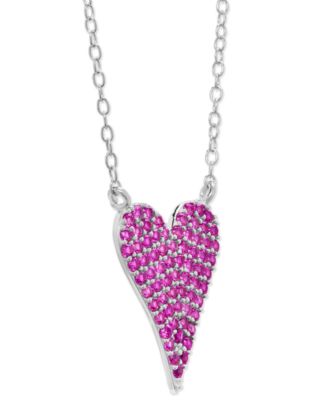 Lab Grown Pink Sapphire Pav&eacute; Heart 18" Pendant Necklace (1/3 ct. t.w.) in Sterling Silver