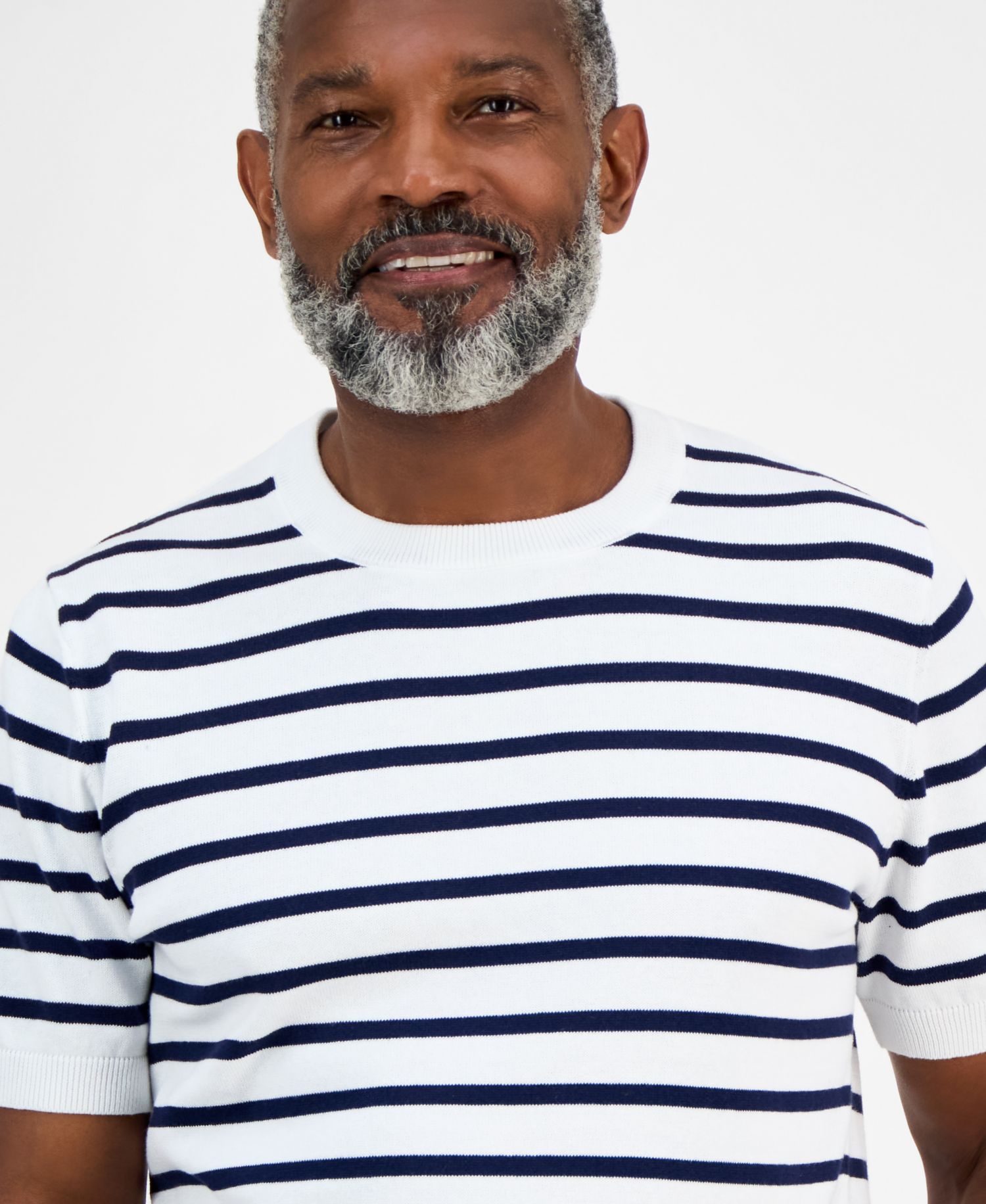 Men's Short-Sleeve Bengal Striped Cotton Sweater T-Shirt