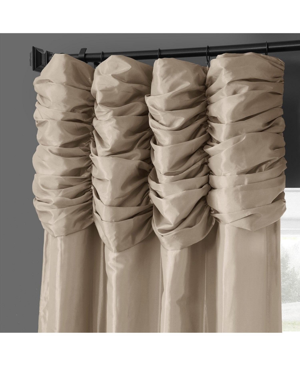 Half Price Drapes Antique Beige Ruched Solid Faux Silk Taffeta Room Darkening Curtain