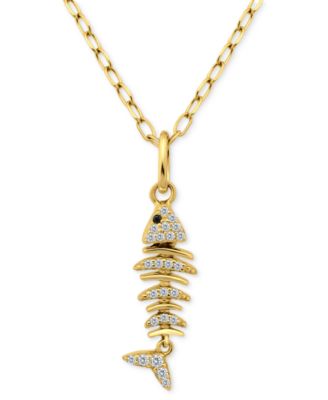 Giani Bernini - Cubic Zirconia Fishbone Pendant Necklace, 16" + 2" extender