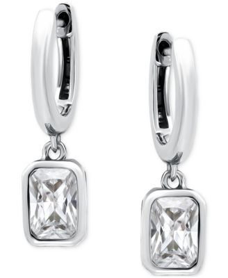 Cubic Zirconia Octagon Bezel Dangle Hoop Earrings (1-5/8 ct. t.w.) in Sterling Silver, Exclusively at Macy's