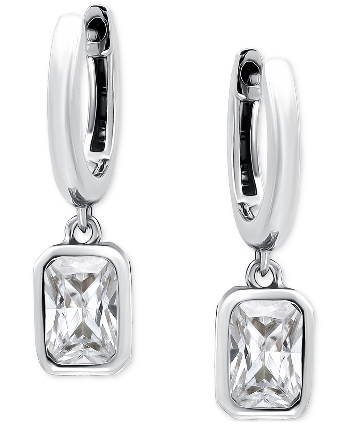 Giani Bernini Cubic Zirconia Octagon Bezel Dangle Hoop Earrings (1-5/8 Ct. T.w.) In Sterling Silver, Exclusively A