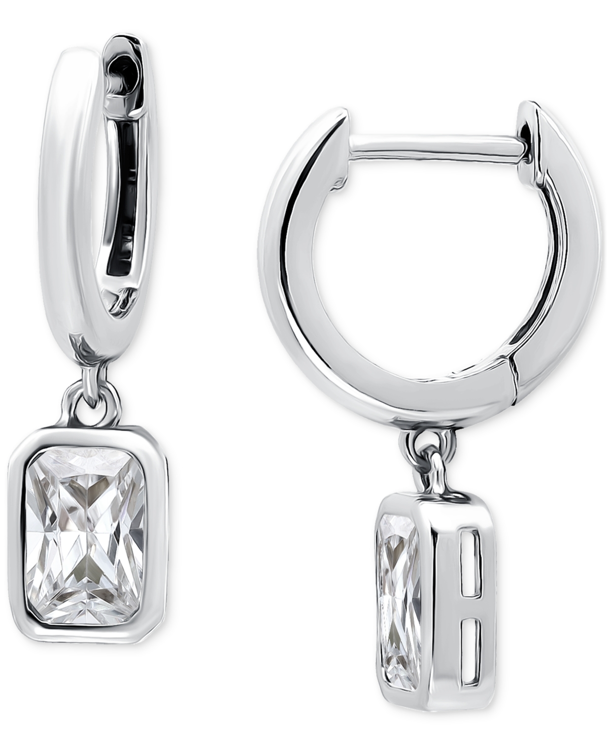 Giani Bernini Cubic Zirconia Octagon Bezel Dangle Hoop Earrings (1-5/8 Ct. T.w.) In Sterling Silver, Exclusively A