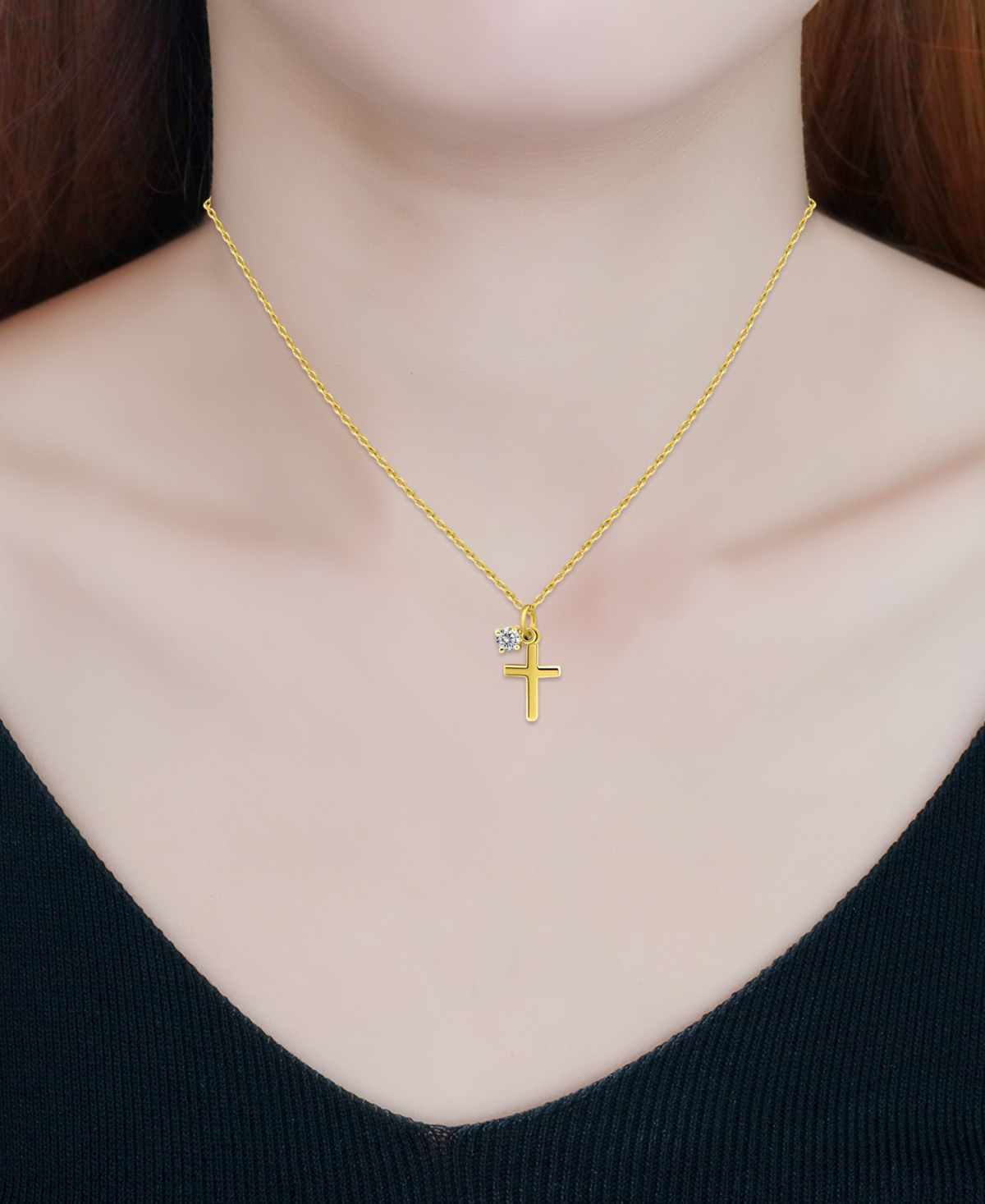 Giani Bernini Polished Cross & Cubic Zirconia Dangle Pendant Necklace, 16" + 2" Extender, Exclusively At Macy's