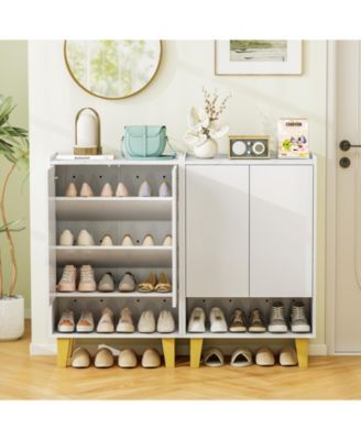 5-Tier Shoe Cabinet with Faux Marble Top – Flat Tilting Shelves for Shoes and Accessories Storage