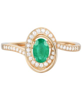 Emerald (3/8 ct. t.w.) & Diamond (1/6 ct. t.w.) Oval Swirl Ring in 14k Gold (Also in Ruby & Sapphire)