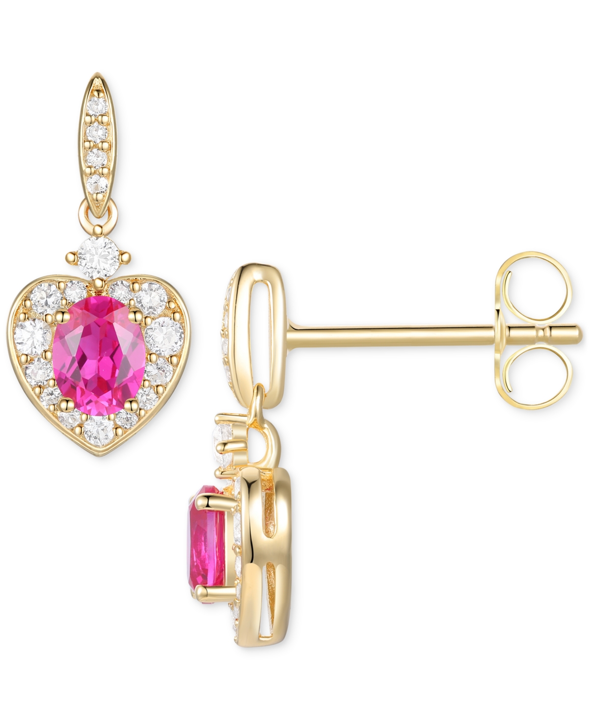 Macy's Lab Grown Ruby (5/8 Ct. T.w.) & Lab Grown White Sapphire (1/3 Ct. T.w.) Heart Halo Drop Earrings In 