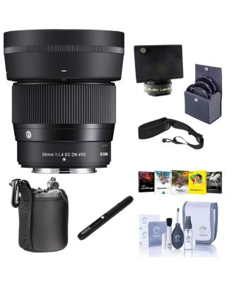56mm f/1.4 DC DN Contemporary Lens for Fujifilm X, Bundle with 55mm Filter Kit, Flex Lens Shade, Lens Pouch, Lens Cleaner, Cleaning Kit, PC