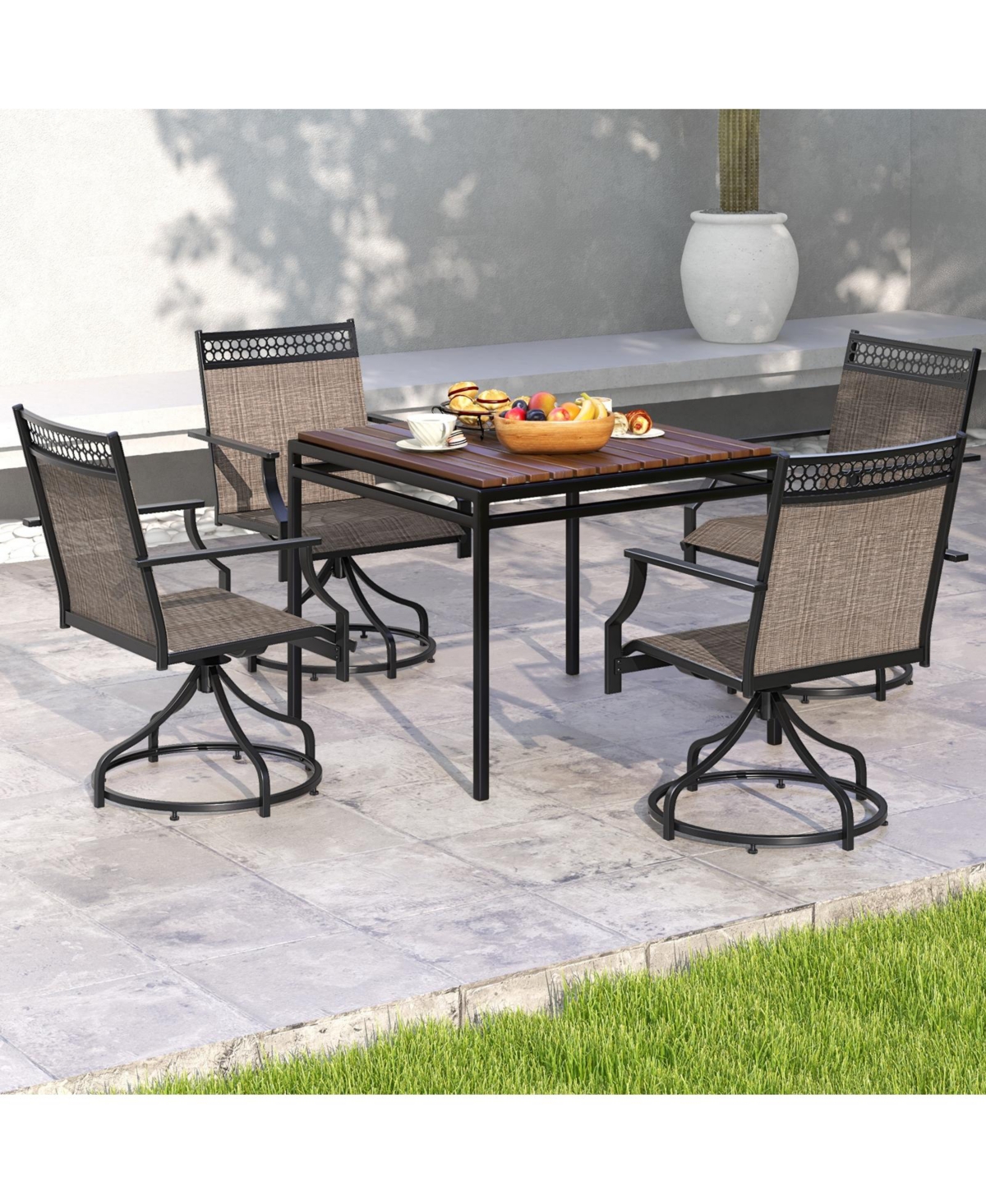 Patio Swivel Dining Chairs Set of 2 with Heavy-duty Metal Frame and Armrests