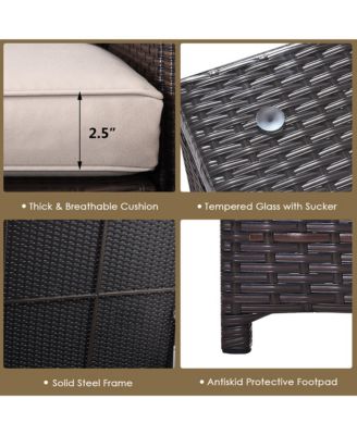 4PCS Outdoor Patio Rattan Furniture Set Cushioned Loveseat Storage Table