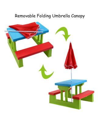 4 Seat Kids Picnic Table w/Umbrella Garden Yard