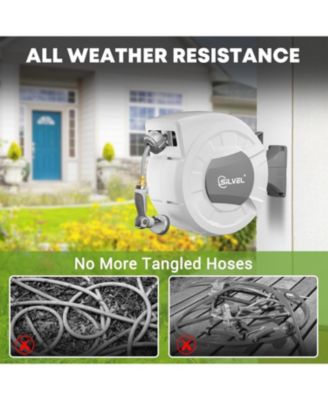 Retractable Garden Hose Reel, 1/2 in x 100 ft Wall Mounted Garden Hose Reel, with 10 Pattern Nozzle, Any Length Lock, Slow Return System, 180°Swivel Bracket