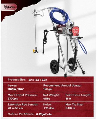 Airless Paint Sprayer, 1200W High Efficiency Airless Sprayer, 3300 PSI Electric Paint Sprayer Machine with Extension Rod for Interior Exterior Furniture, Fence, Home, House