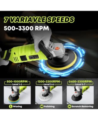 Buffer Polisher, 1600W 7 Inch/6 Inch Polisher for Car Detailing, Wax Machine, 7 Variable Speed, with 6 Foam Pads, 3 Wool Pads, Packaging Bag, for Boat Polishing and Waxing