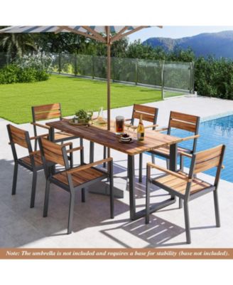 7 Piece Patio Dining Set 69'' Rectangle Table w/ 6 Stackable Chairs
