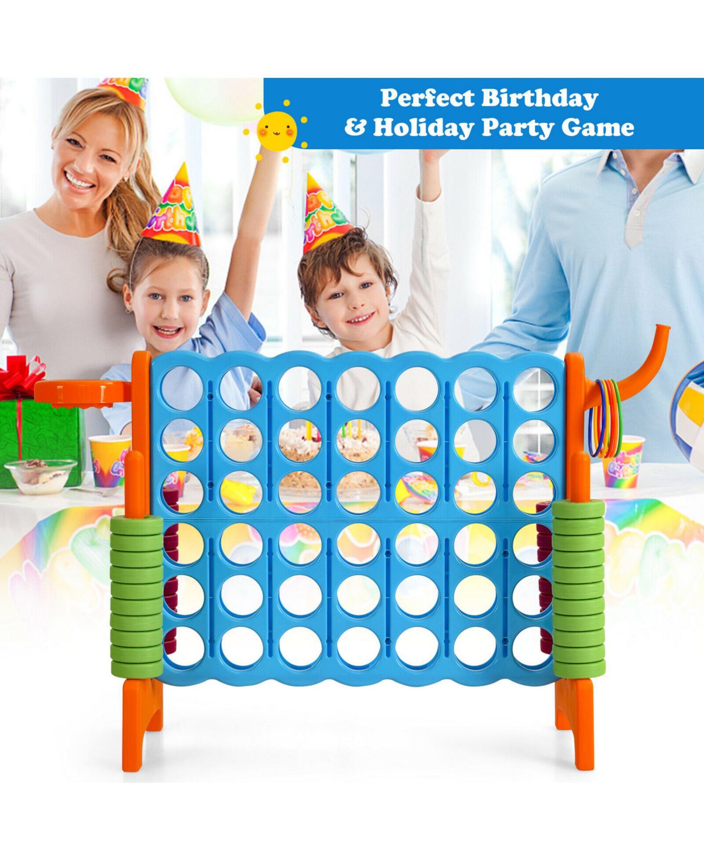 Детские игрушки Gymax 2.5Ft 4-to-Score Giant Game Set Basketball Hoop Ring Game Indoor and Outdoor, цвет: Оранжевый — фото 4