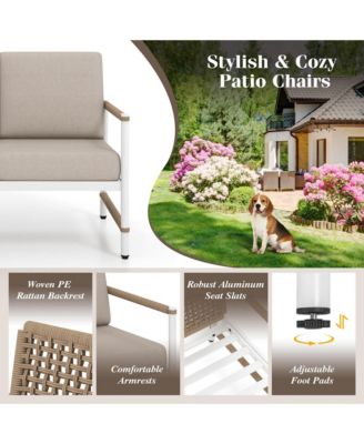 4 PCS Patio Furniture Set Patio Loveseat Sofa with a Coffee Table 2 Single Couch