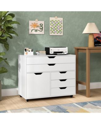 Vertical 5-Drawer Mobile Chest with Door and 5 Casters – Modern Storage Cabinet for Bedroom or Office