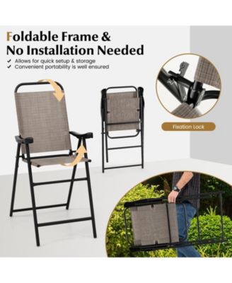 Patio Folding Bar Stool Set of 2 with Metal Frame and Footrest