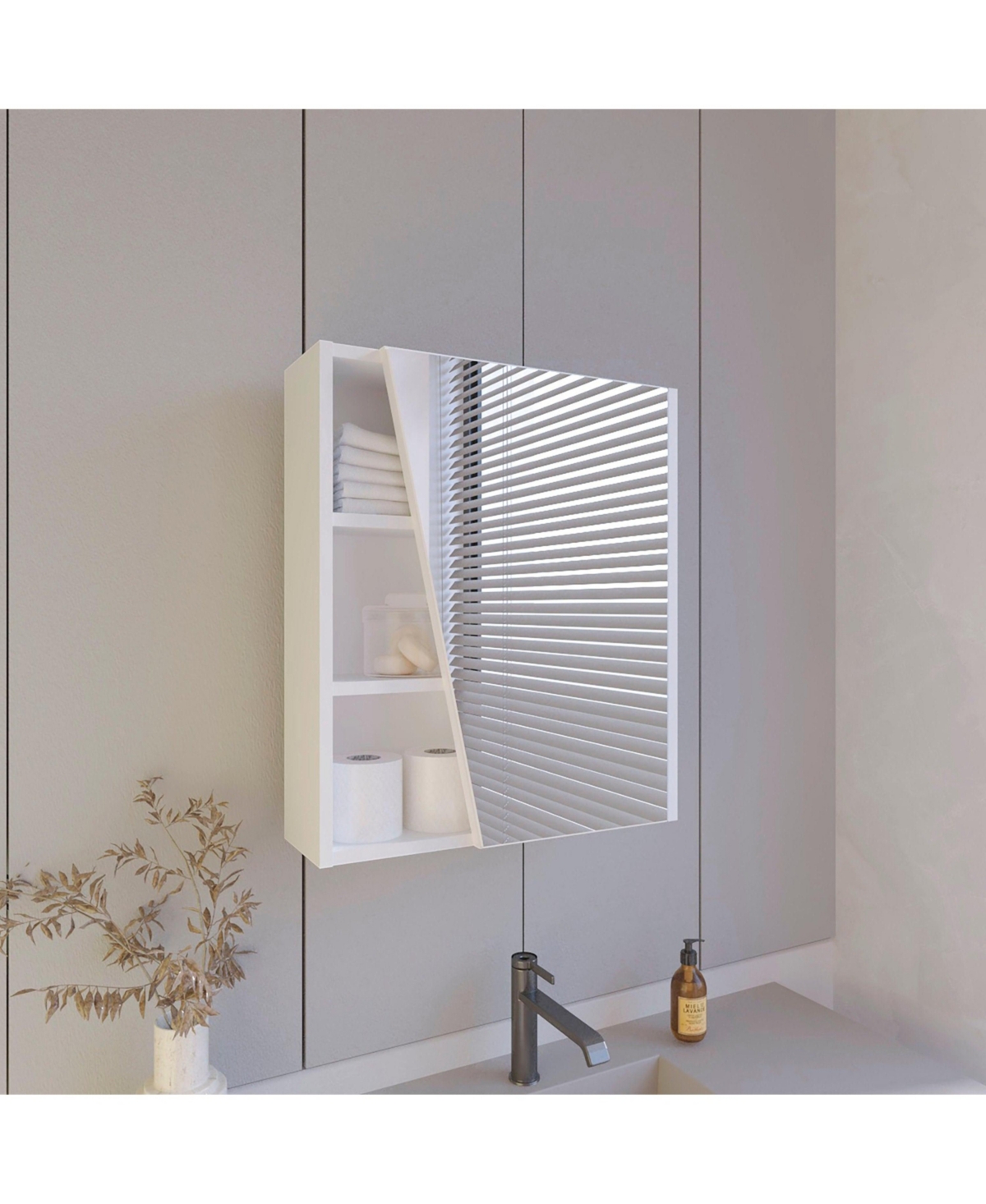Pinedale Medicine Cabinet with Mirrored Door and Open Storage, White - White
