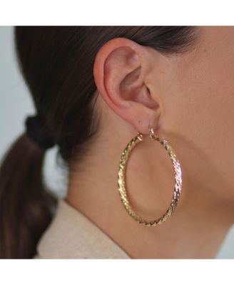 Set of 2 Rope Cable Hoop Earrings in Gold Plated Brass - 2 Inch & 2.25 Inch