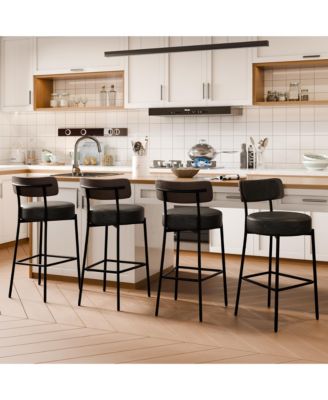 24 inches Bar Stools Set of 2, Counter Height Bar Stools with Leather Pad Wood Back, Leather Upholstered Barstools for Kitchen Island, Cafe