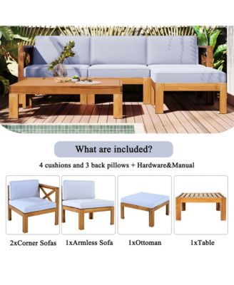 Outdoor Wood 5-Piece Sectional Sofa Seating Group Set with Cushions