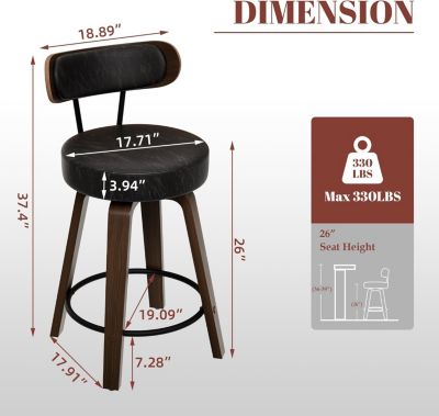 24 inches Bar Stools Set of 3, Modern Counter Height Bar Stools with Wood Back, Boucle Fabric Upholstered Barstools for Home, Cafe