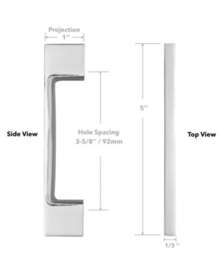 5 Pack Solid Kitchen Cabinet Pulls Handles (3-5/8" Hole Centers) - Modern Thin Profile Drawer/Door Hardware - Style M255 - Polished Chrome