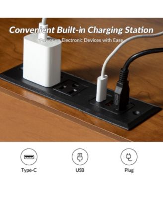 Jeraldo Mid-Century Modern 2-Drawer End Table with Built-In Outlets and Wooden Handle