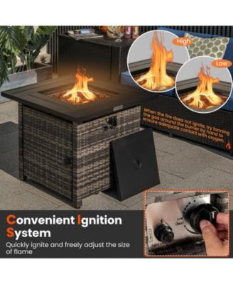 Propane Rattan Firepit Table with Lava Rocks and Protective Cover