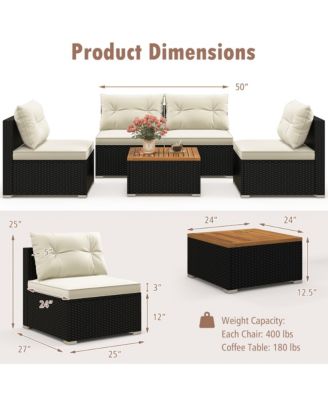 5PCS Rattan Patio Conversation Sofa Set Outdoor Furniture Set w/ Cushions