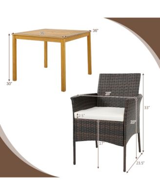 5 PCS Patio Dining Set Acacia Wood Table w/ 1.9'' Umbrella Hole Cushioned Chairs