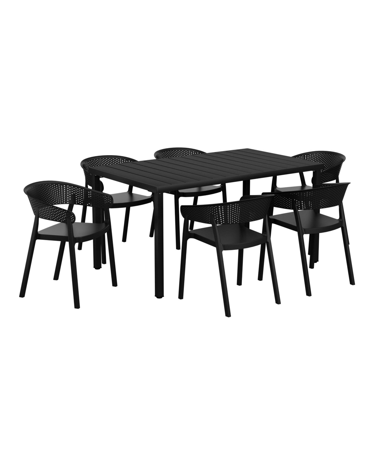 7-Piece Outdoor Metal Rectangle Patio Dining Table Set With Stackable Chairs