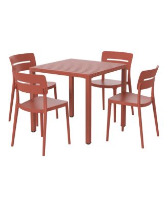 5-Piece Outdoor Metal Frame Dining Table Patio Set with Stackable Patio Dining Chairs