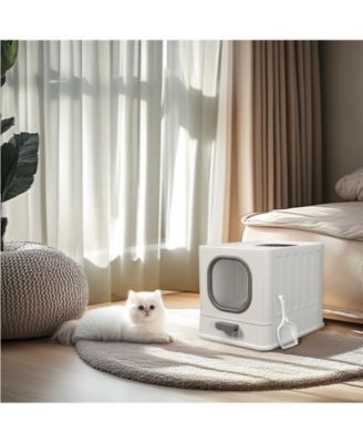 Drawer Cat Litter Box With Anti-Splash Front Entry & Scoop