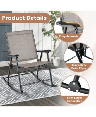 Folding Rocking Chair with Breathable Seat Fabric Set of 2