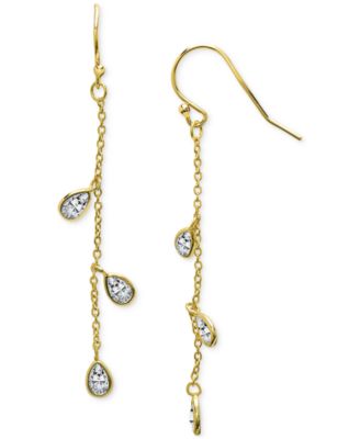  Lab Grown White Sapphire Pear Bezel Linear Drop Earrings (1-3/4 ct. t.w.) in 14k Gold-Plated Sterling Silver