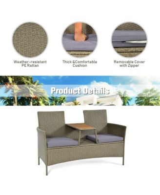 2-Person Patio Rattan Conversation Furniture Set Loveseat Coffee Table