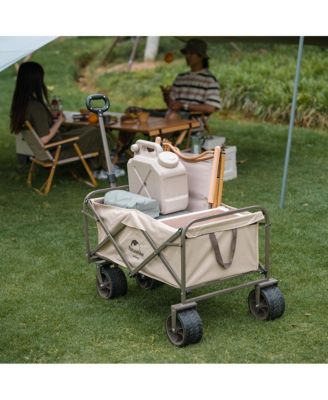 Collapsible Beach Wagon with Big Wheels, Utility Foldable Grocery Cart Heavy Duty, Portable Folding Wagon Cart with Wheel for Camping