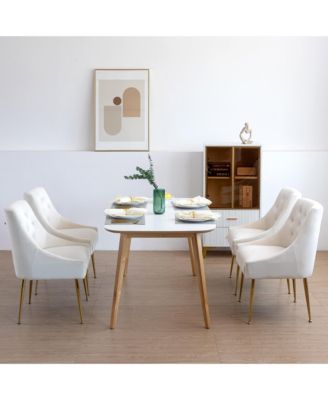 Modern Velvet Upholstered Dining Chairs Set of 2, Mid Century Side Chairs with 5.12” Cushions and Back Pull Rod for Kitchen, Living Room