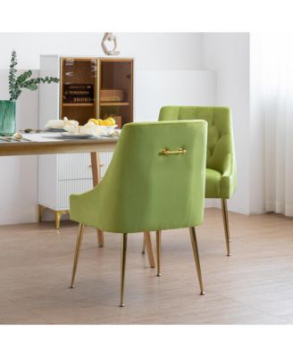 Modern Velvet Upholstered Dining Chairs Set of 2, Mid Century Side Chairs with 5.12” Cushions and Back Pull Rod for Kitchen, Living Room