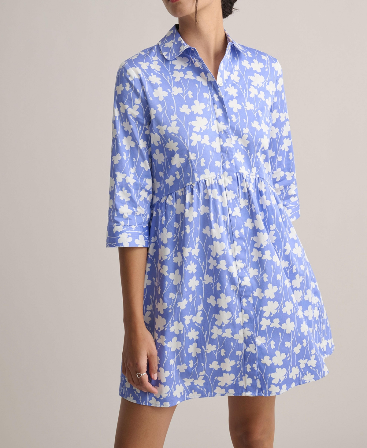 Women's Stretch Cotton Demi Shirtdress - Blue