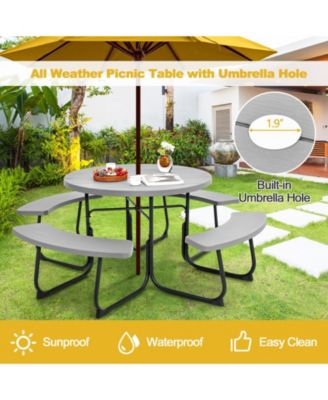 8-Person Outdoor Picnic Table and Bench Set with Umbrella Hole