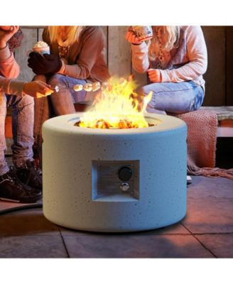 Round Terrazzo Propane Gas Fire Pit with Hideaway Tank Holder and Lava Rocks