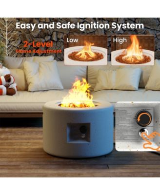 Round Terrazzo Propane Gas Fire Pit with Hideaway Tank Holder and Lava Rocks