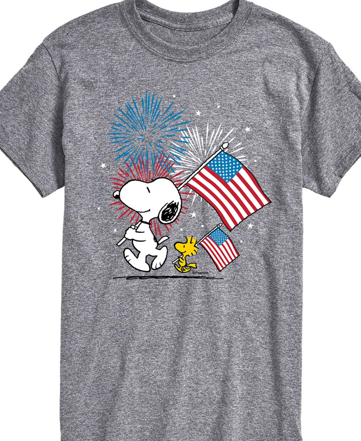 Airwaves Men's Peanuts Snoopy Flag Fireworks Short Sleeve T-shirt In Gray