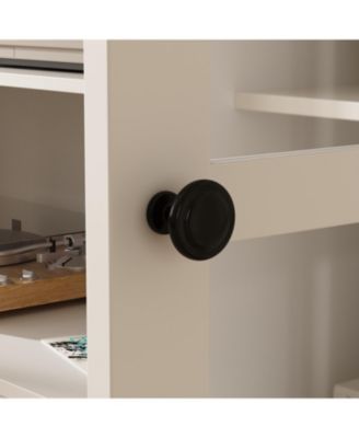 TV stand with top cabinets, entertainment center with tempered glass doors, wooden media console