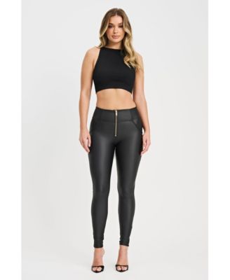 Women's High-Rise Corset Faux Leather Sculpting Pants