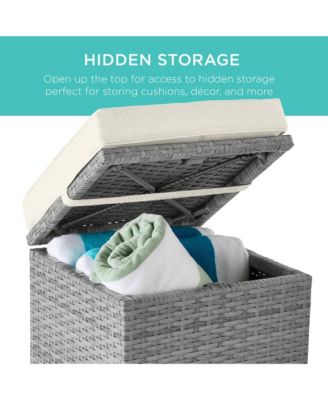 Set of 2 Wicker Ottomans, Multipurpose Furniture w/ Removable Cushions, Steel Frame